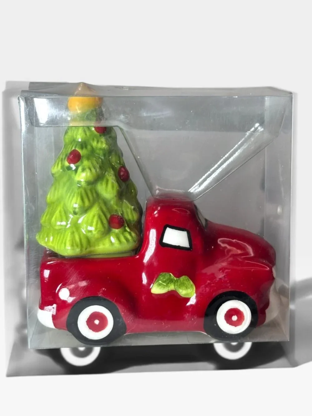Sleigh Bell Bistro Red Truck & Christmas Tree Ceramic Salt & Pepper Shakers Hand